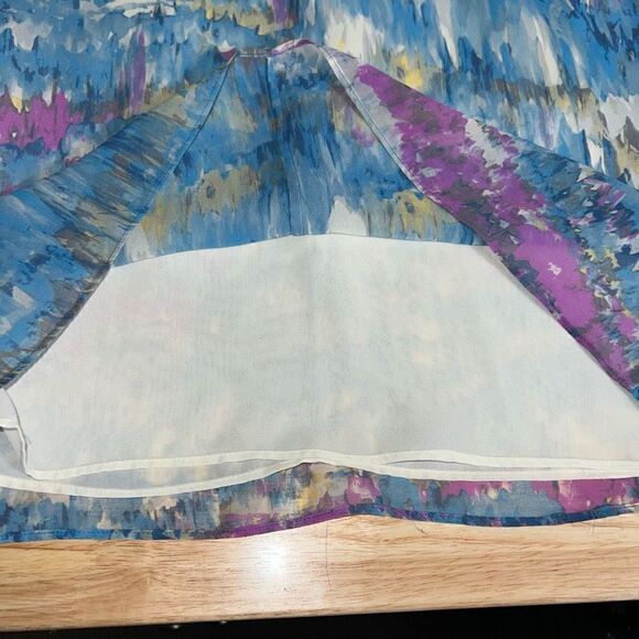 Banana Republic Multi-Color Silk Blouse, Flutter Sleeves & Ruffle Bib, Women’s M - Picture 9 of 11